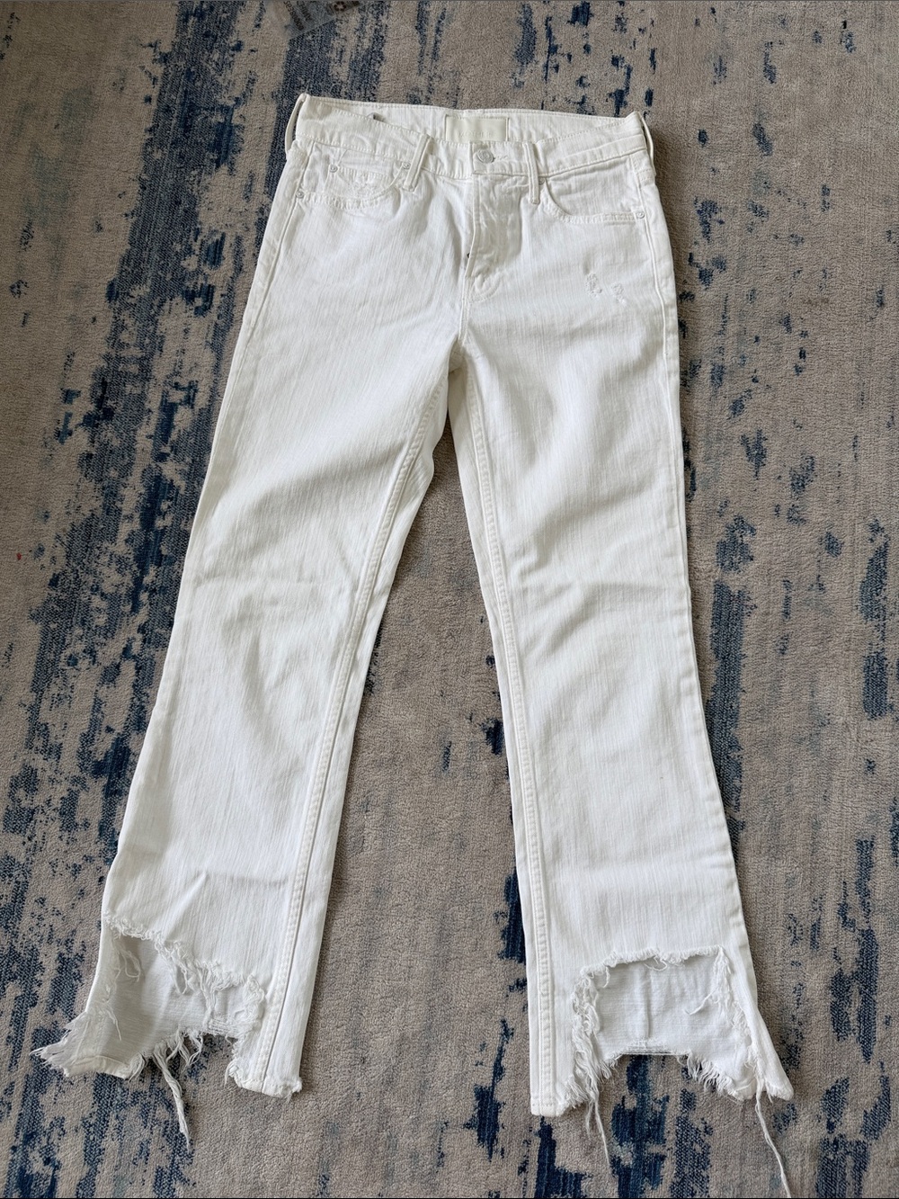 MOTHER White Frayed Hem Wide Leg Jeans